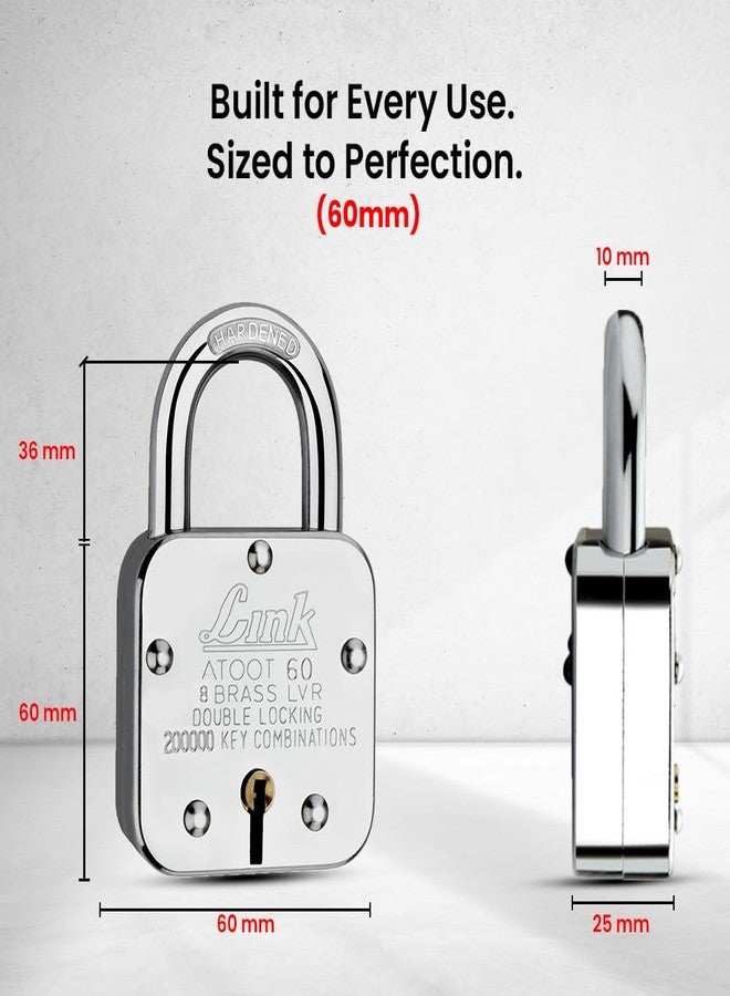 Link® Atoot 60mm Lock | 2 Lakhs Key Combinatiosn | Steel Body | Hardened Shackle | 8 Brass Levers | Made in India |Each Padlock with 3 Silver Keys (Pack of 2) - Image 4